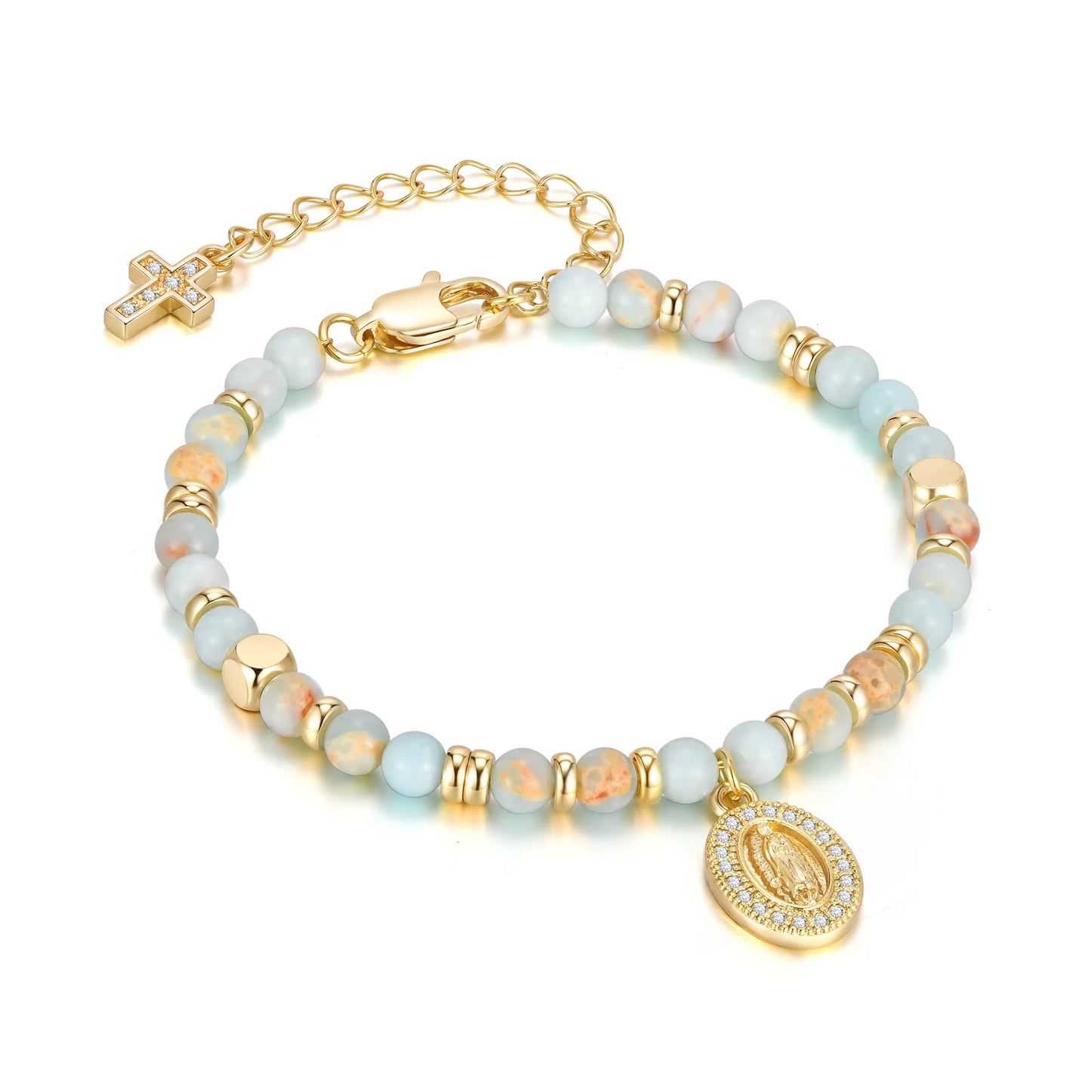 STRAZIA-Rosary Beads Virgin Mary Cross Bracelet, Catholic Crucifix Bracelets, Christian Jewelry
