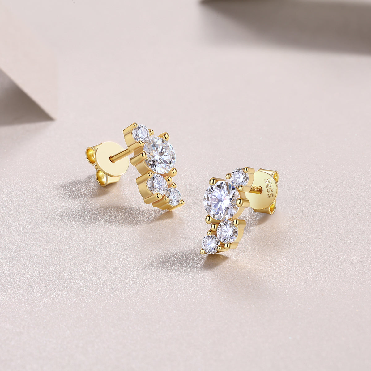 STRAZIA- Stud Earrings Set With Top-quality Moissanite, S925 Silver Electroplated Gold
