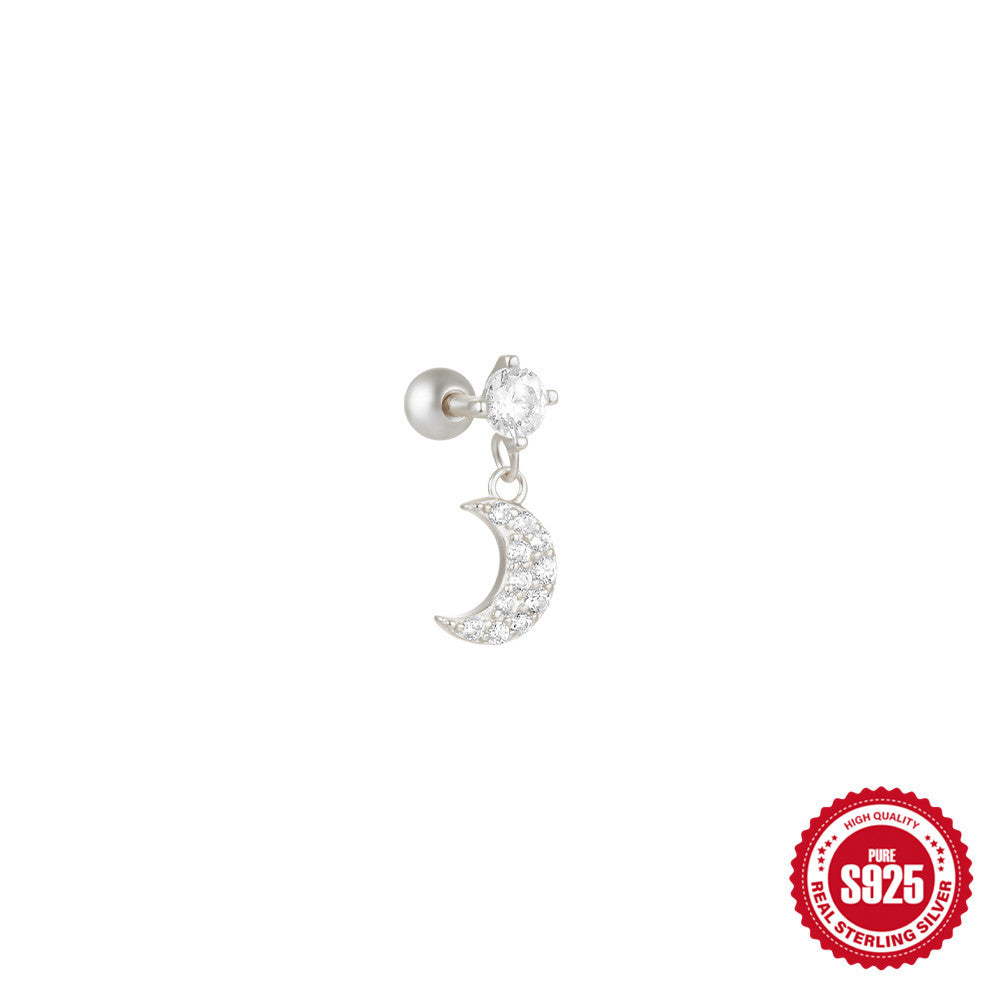 STRAZIA- S925 Sterling Silver Star  Moon  And Flower Piercing Stud Earrings