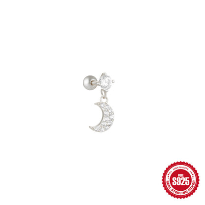 STRAZIA- S925 Sterling Silver Star  Moon  And Flower Piercing Stud Earrings