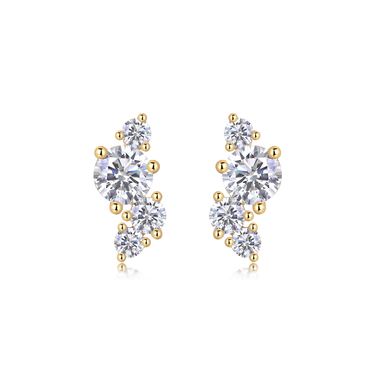 STRAZIA- Stud Earrings Set With Top-quality Moissanite, S925 Silver Electroplated Gold