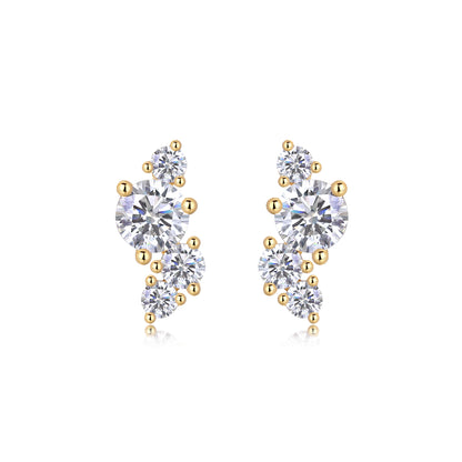 STRAZIA- Stud Earrings Set With Top-quality Moissanite, S925 Silver Electroplated Gold