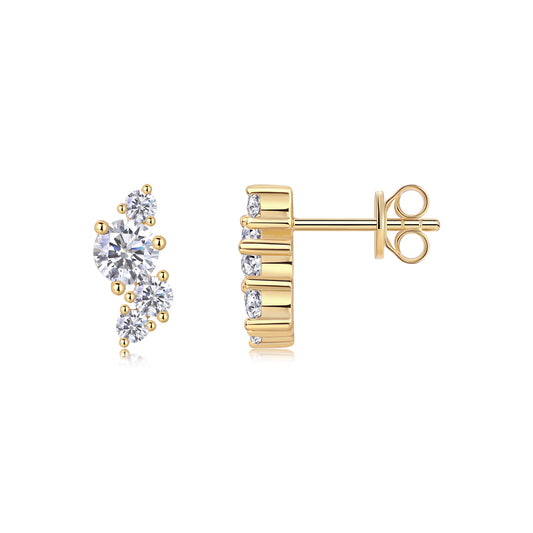 STRAZIA- Stud Earrings Set With Top-quality Moissanite, S925 Silver Electroplated Gold