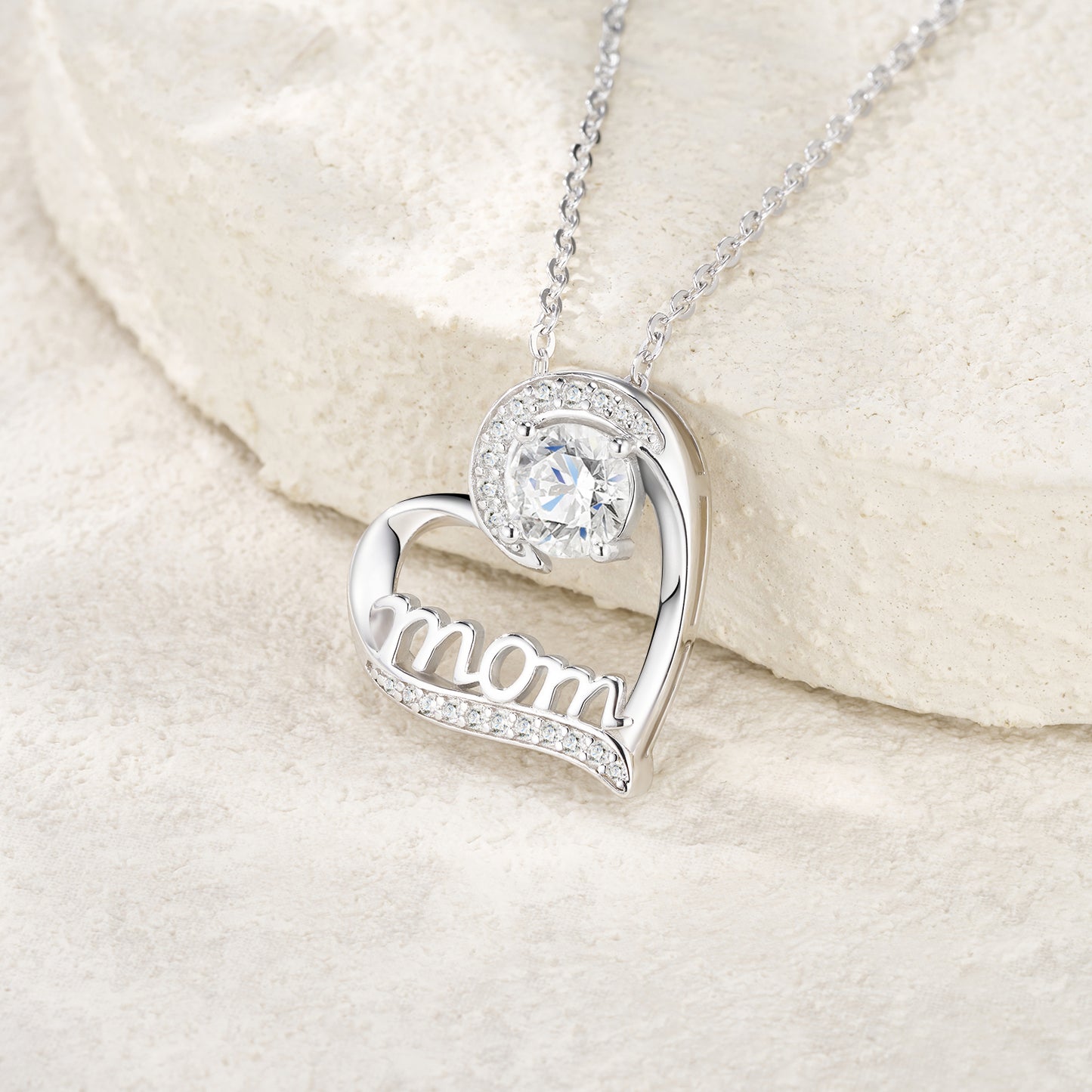 STRAZIA- Collana con pendente MAMMA in argento da 1 carato con moissanite di altissima qualità