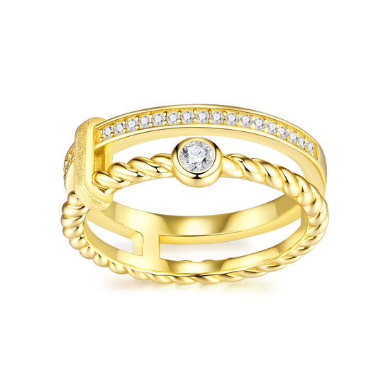 STRAZIA- Anello "ROMA COLOSSEO" in Argento S925 Placcato ORO 18K & Moissanite GRA
