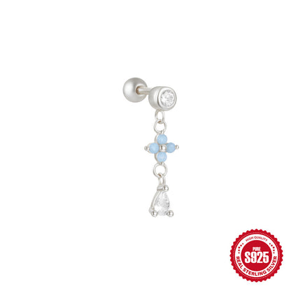 STRAZIA- S925 Sterling Silver Star  Moon  And Flower Piercing Stud Earrings