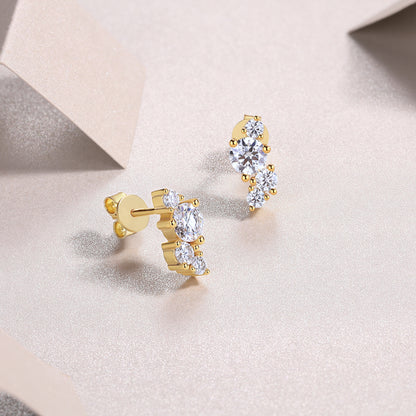 STRAZIA- Stud Earrings Set With Top-quality Moissanite, S925 Silver Electroplated Gold