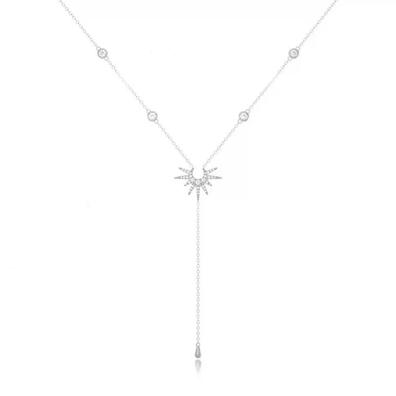 STRAZIA®- Collana décolleté Lunga con Sole e Goccia Placcata Oro 18K