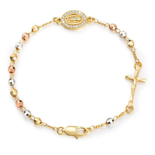 STRAZIA-Rosary Beads Virgin Mary Cross Bracelet, Catholic Crucifix Bracelets, Christian Jewelry