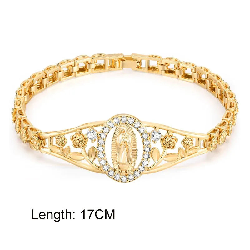 STRAZIA-Rosary Beads Virgin Mary Cross Bracelet, Catholic Crucifix Bracelets, Christian Jewelry