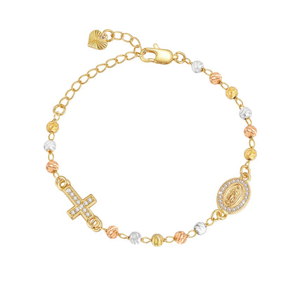 STRAZIA-Rosary Beads Virgin Mary Cross Bracelet, Catholic Crucifix Bracelets, Christian Jewelry