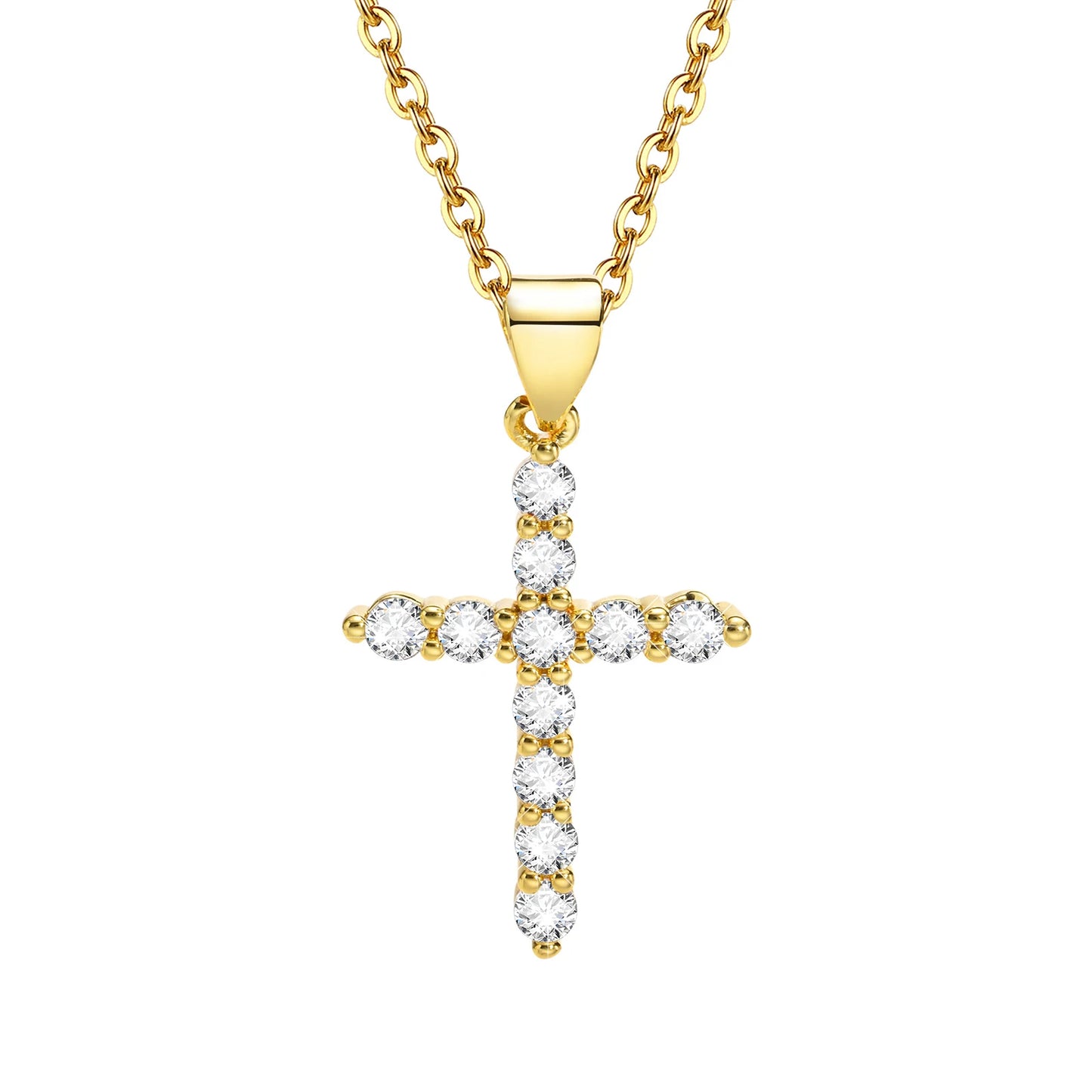 STRAZIA®- Croce in Acciaio Inossidabile Placcato Oro 18K con Zirconi Cubici 5A