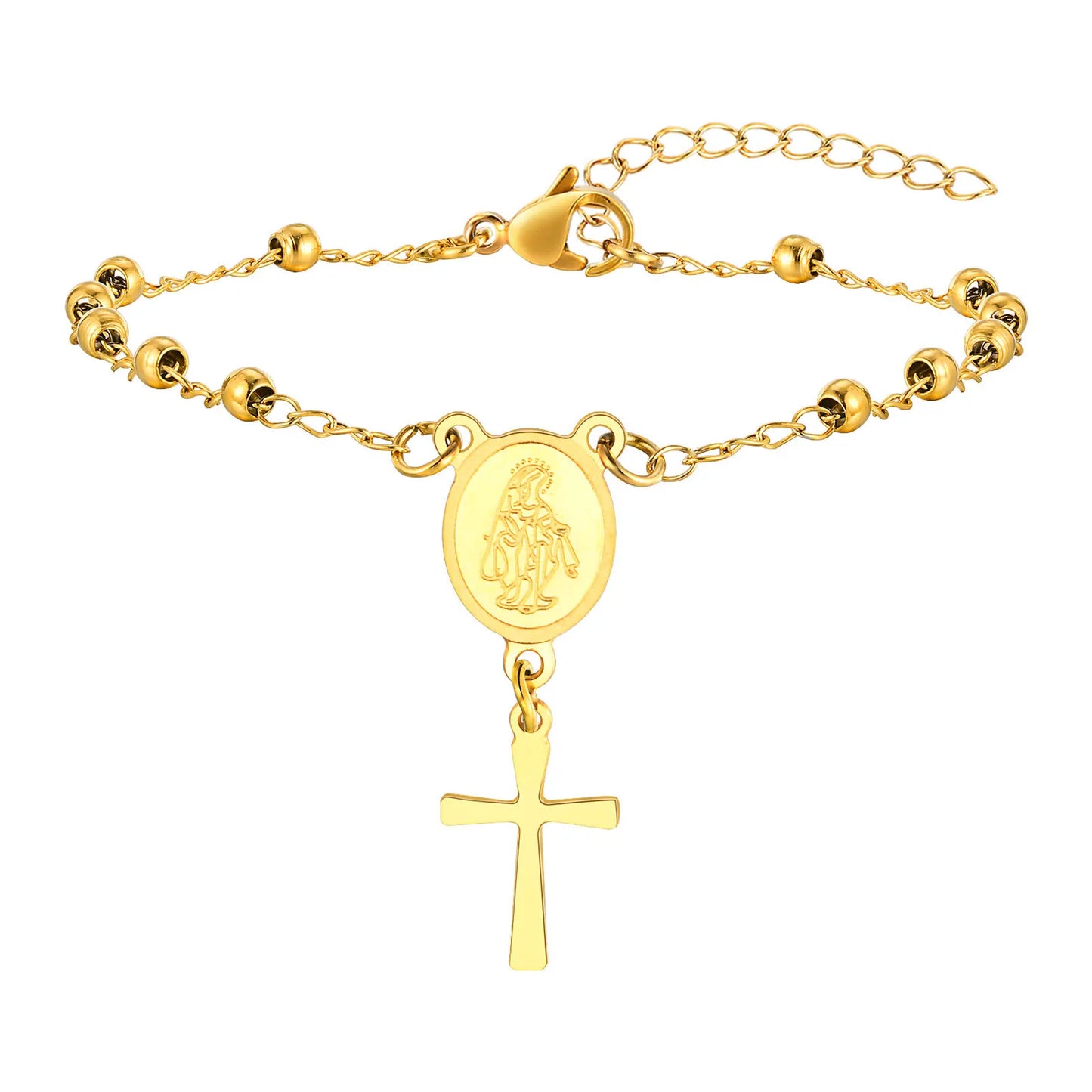 STRAZIA-Rosary Beads Virgin Mary Cross Bracelet, Catholic Crucifix Bracelets, Christian Jewelry