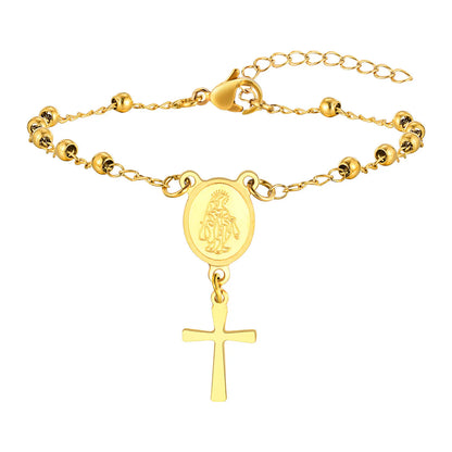 STRAZIA-Rosary Beads Virgin Mary Cross Bracelet, Catholic Crucifix Bracelets, Christian Jewelry