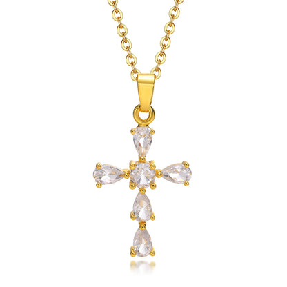 STRAZIA®- Croce in Acciaio Inossidabile Placcato Oro 18K con Zirconi Cubici 5A