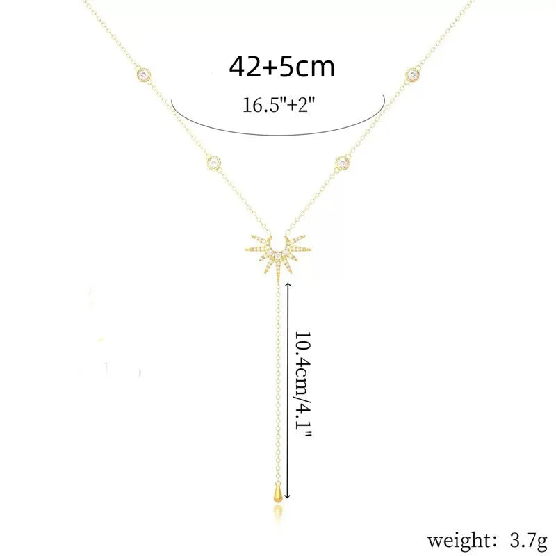 STRAZIA®- Collana décolleté Lunga con Sole e Goccia Placcata Oro 18K