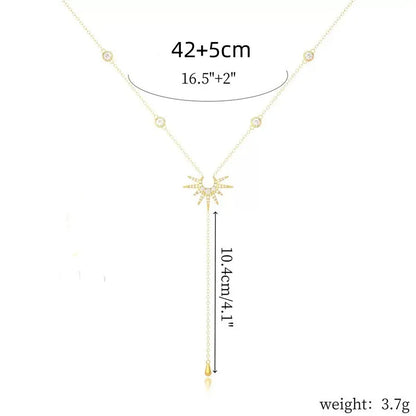 STRAZIA®- Collana décolleté Lunga con Sole e Goccia Placcata Oro 18K
