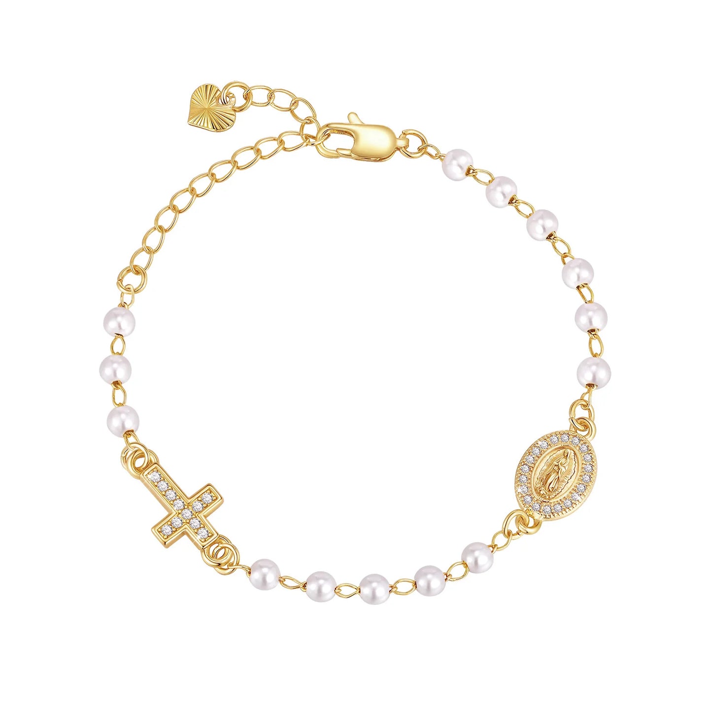 STRAZIA-Rosary Beads Virgin Mary Cross Bracelet, Catholic Crucifix Bracelets, Christian Jewelry