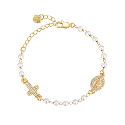 STRAZIA-Rosary Beads Virgin Mary Cross Bracelet, Catholic Crucifix Bracelets, Christian Jewelry