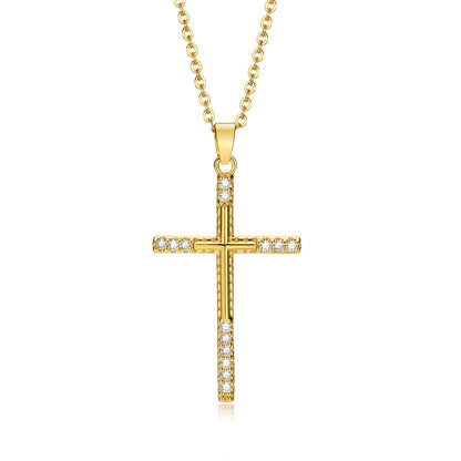 STRAZIA®- Croce in Acciaio Inossidabile Placcato Oro 18K con Zirconi Cubici 5A
