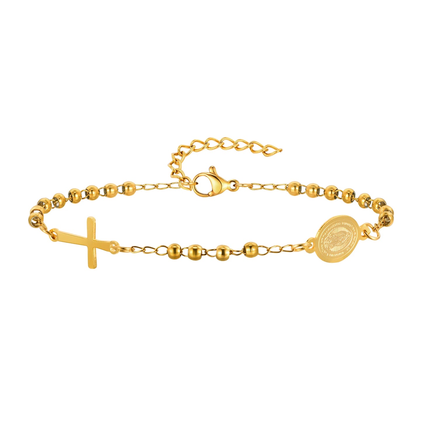 STRAZIA-Rosary Beads Virgin Mary Cross Bracelet, Catholic Crucifix Bracelets, Christian Jewelry