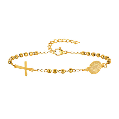 STRAZIA-Rosary Beads Virgin Mary Cross Bracelet, Catholic Crucifix Bracelets, Christian Jewelry
