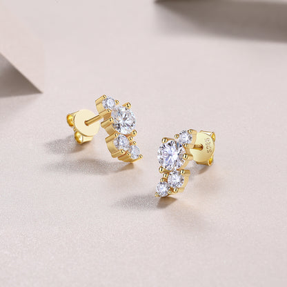 STRAZIA- Stud Earrings Set With Top-quality Moissanite, S925 Silver Electroplated Gold