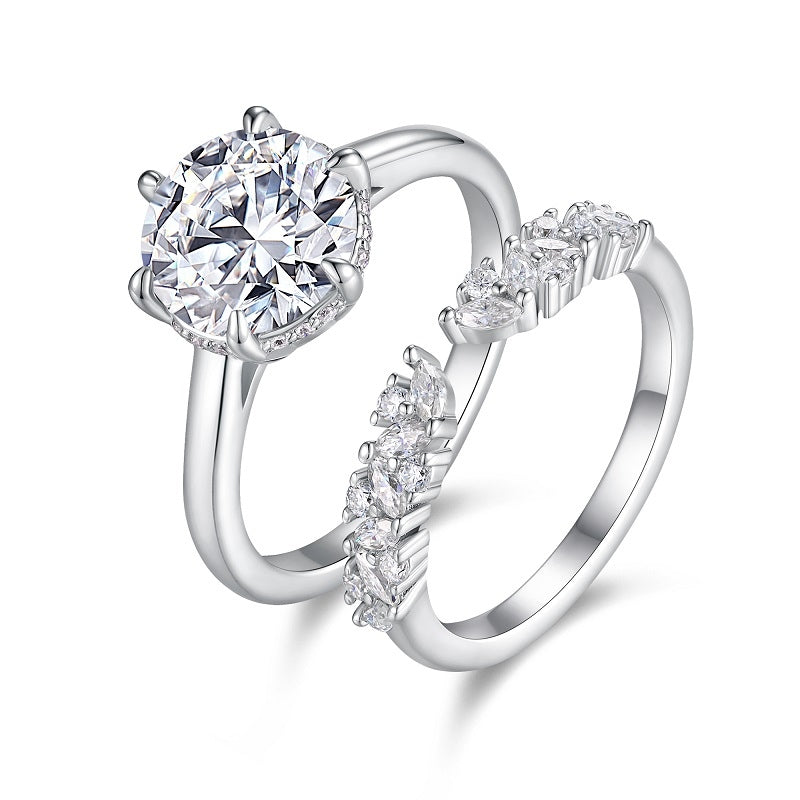 STRAZIA- Anello "INSIEME" Moissanite 3 carati argento S925 placcato oro bianco