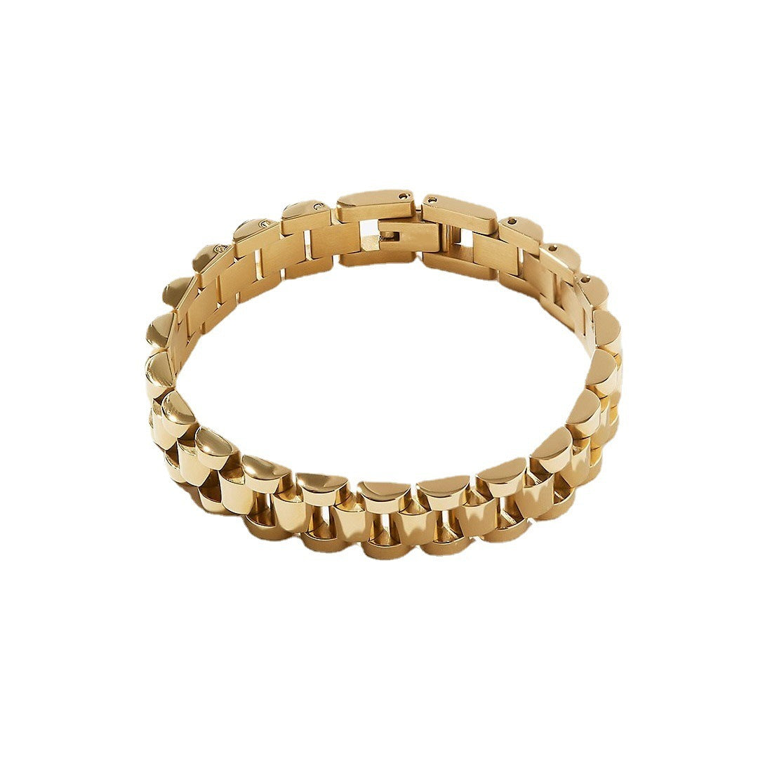 STRAZIA® - Bracciale ROLLY - Eleganza Geometrica in Acciaio al Titanio Placcato Oro
