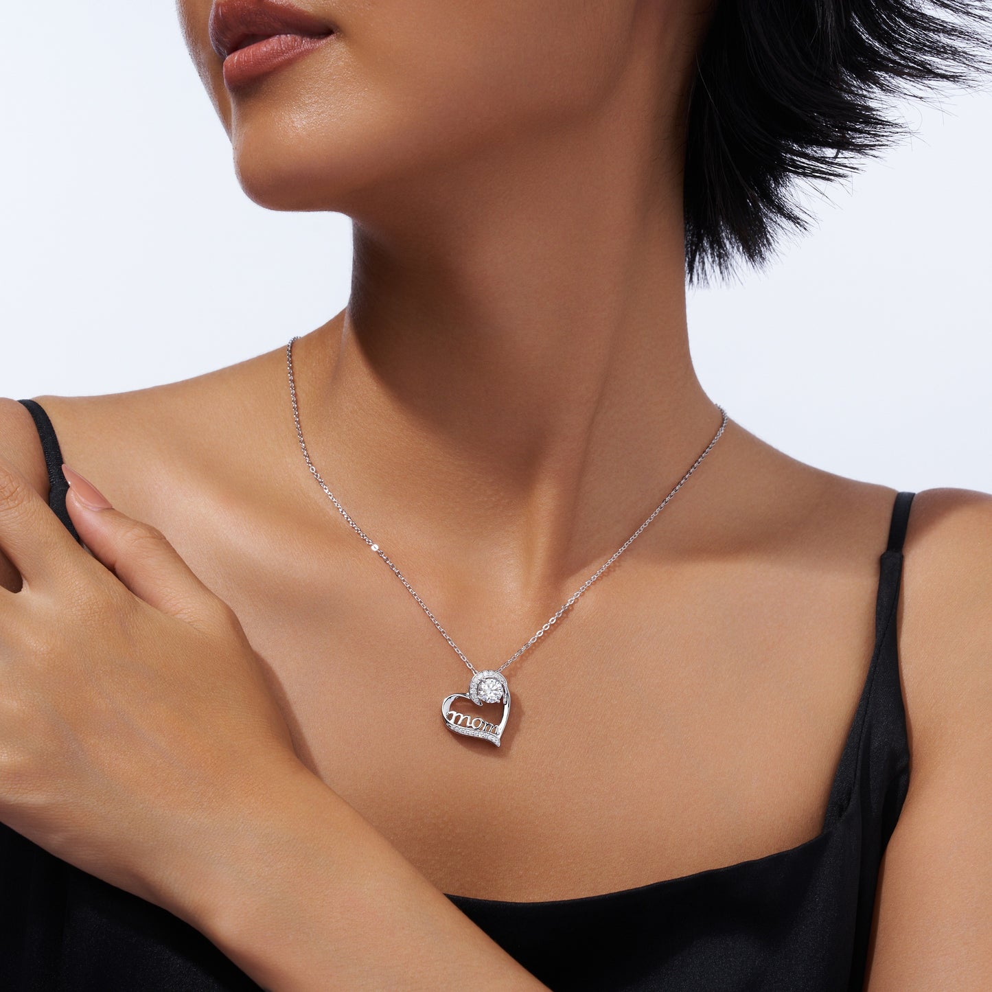 STRAZIA- Collana con pendente MAMMA in argento da 1 carato con moissanite di altissima qualità