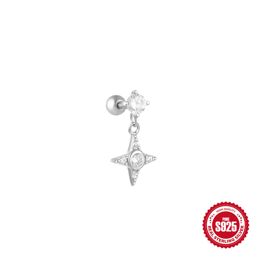 STRAZIA- S925 Sterling Silver Star  Moon  And Flower Piercing Stud Earrings